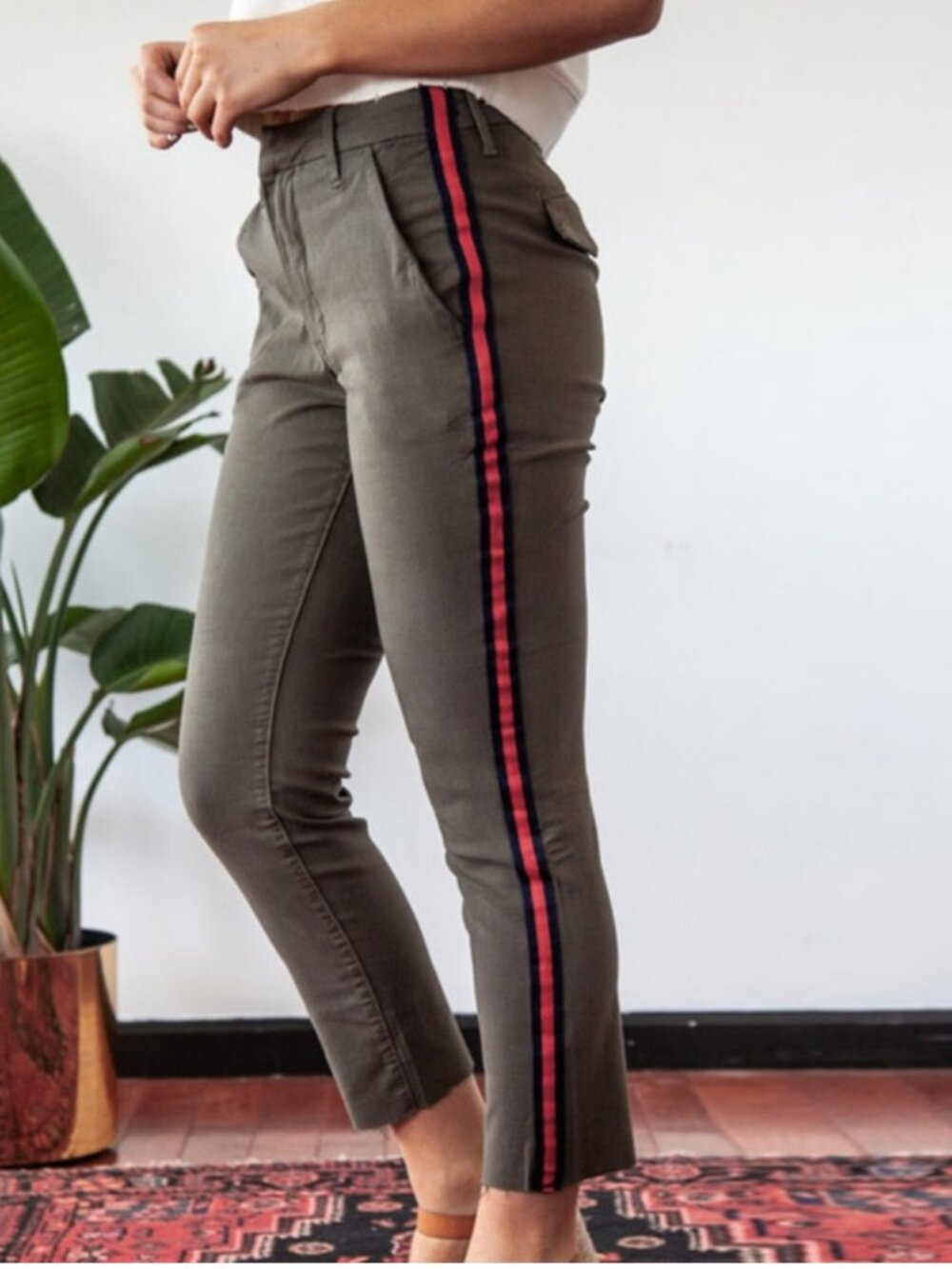 Pistola Pants Womens Luci High Rise Cropped Green Chino Red Racer Stripe Size 25